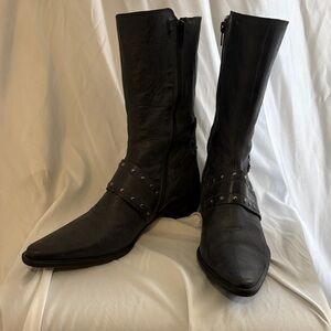 Fidji Charcoal Leather Studded Boots
